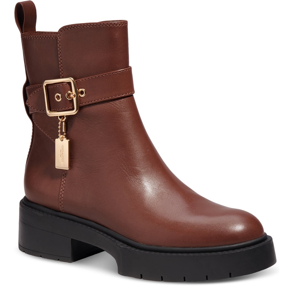 Coach Chestnut Leather Ankle Boots with Gold Accent